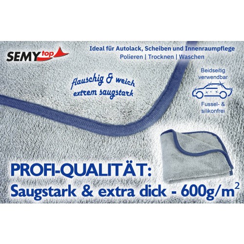 SEMYtop Microfaser-Tuch Poliertuch 40x40cm grau extra saugstark